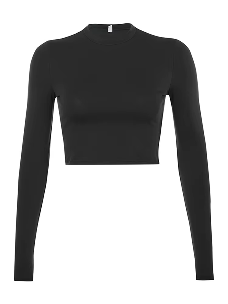 T-shirt basique à manches longues pour femmes, haut court décontracté pour dames, mode coréenne, mon