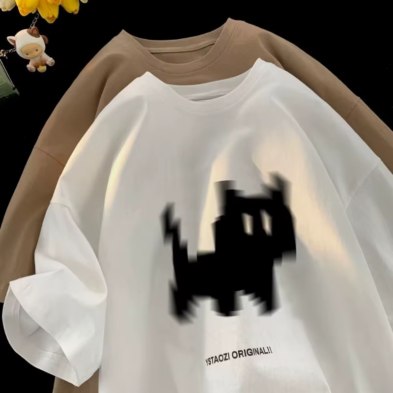 T-shirt paresseux japonais M-8XL, haut de grande taille, imprimé chat noir flou, adapté aux hommes e