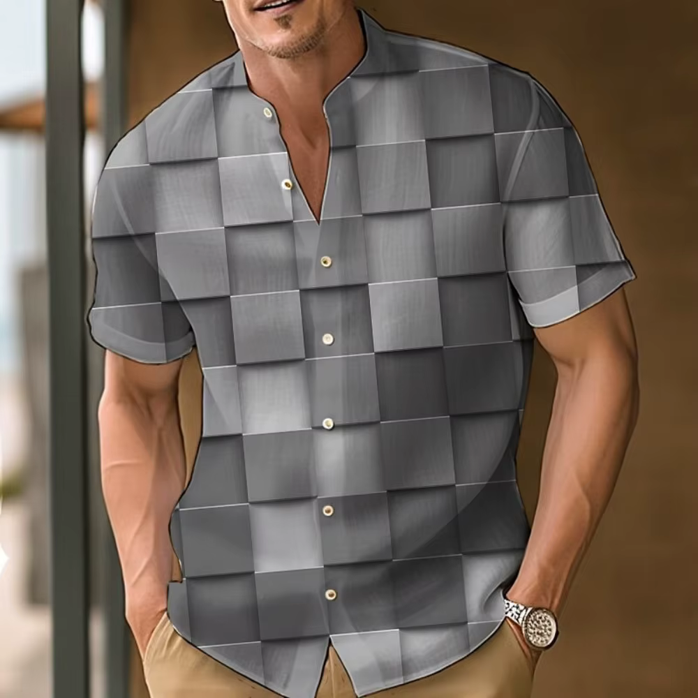 Chemise imprimée à carreaux 3D pour hommes, haut boutonné pour hommes, chemise hawaïenne d'été respi
