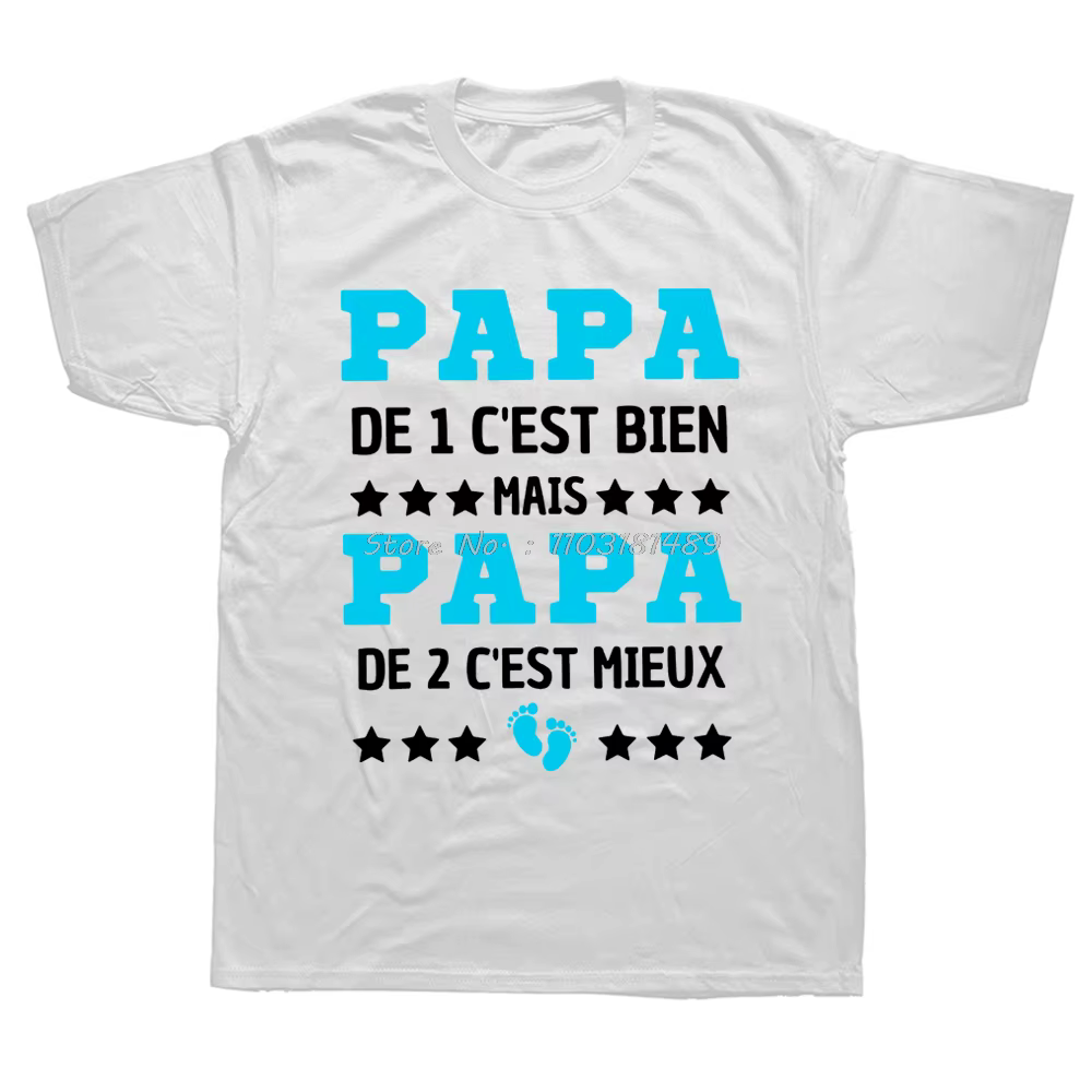 Papa deuxième enfant t-shirt français Papa futur papa père coton T-shirts vêtements pour hommes surd