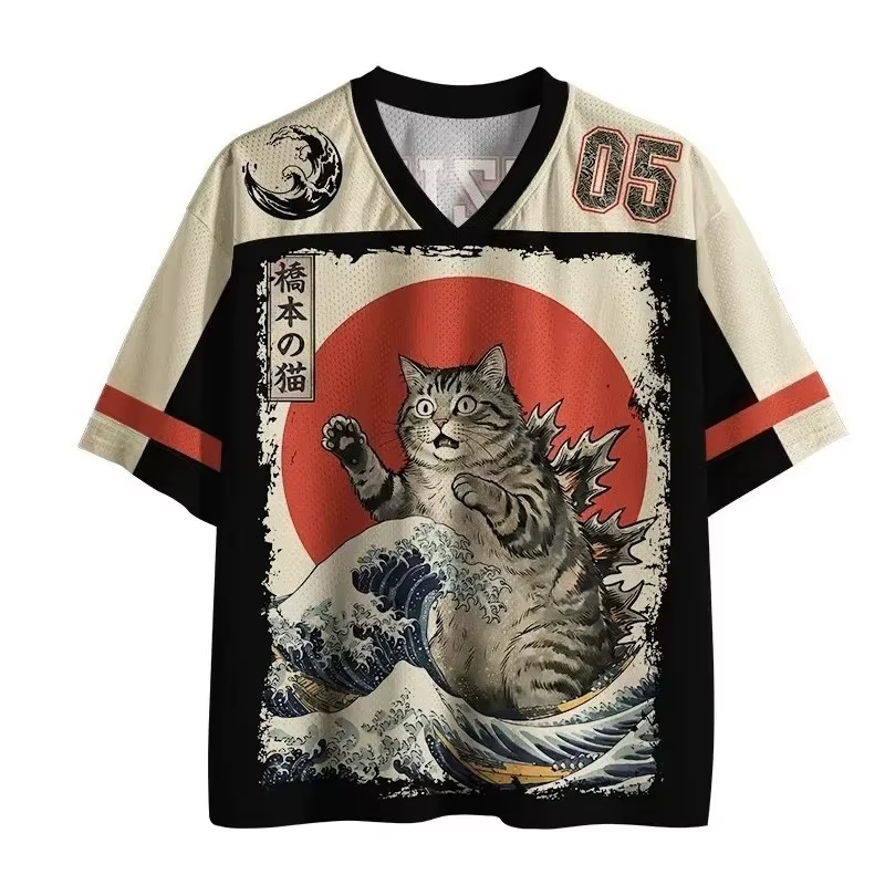 T-shirt d'été 2026 à col en V, motif carpes japonaises porte-bonheur, impression 3D, séchage rapide,