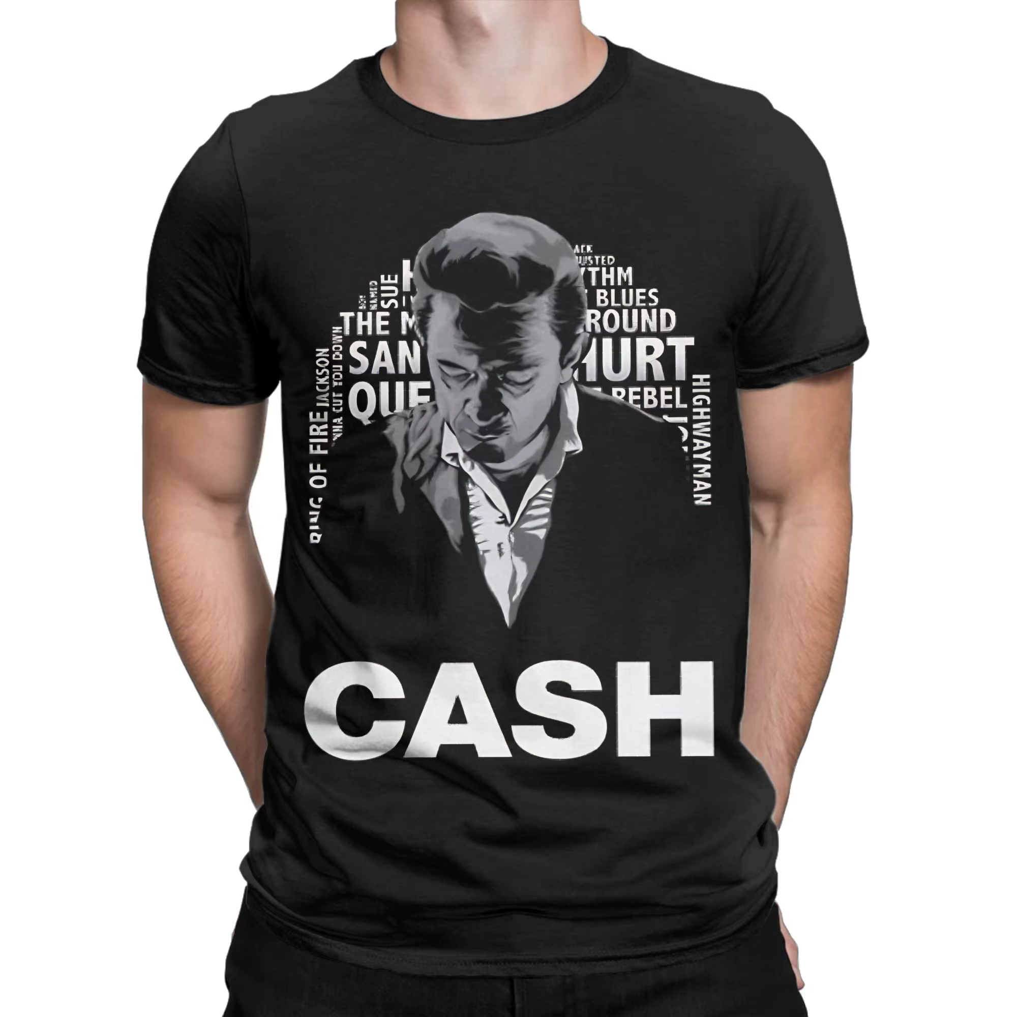 Johnny Cash Singer T-shirt pour hommes et femmes, T-shirt amusant à manches courtes, col rond, en pu