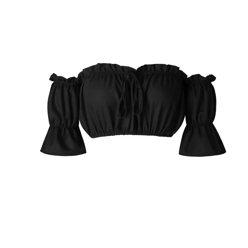Haut court froncé sans bretelles pour femmes, manches lanterne, médicaments de plage, rouge, noir, b