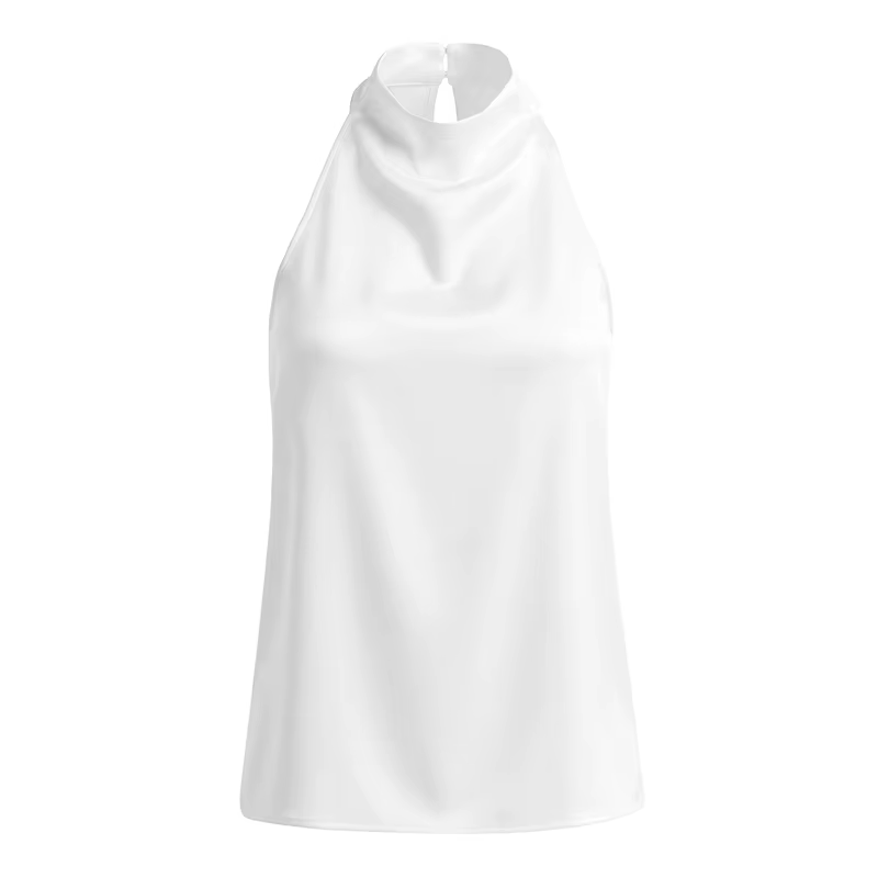 Débardeur fluide à col montant Y2K pour femme, élégant, en satin drapé, avec boutons au dos, sans ma
