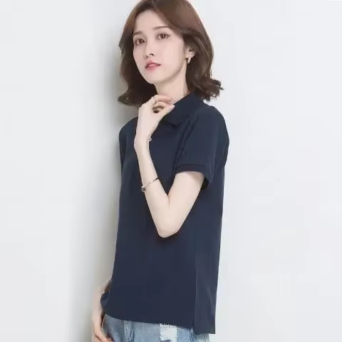 Chemise col polo pour femme uni bouton blanc 100 ℅ Coton en femme T tendance 2025 vêtements pulls