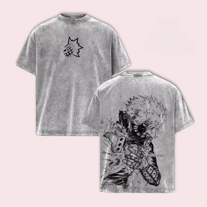 T-shirt imprimé My Hero Academy, unisexe, en pur coton lavé, style Harajuku, haut pour homme