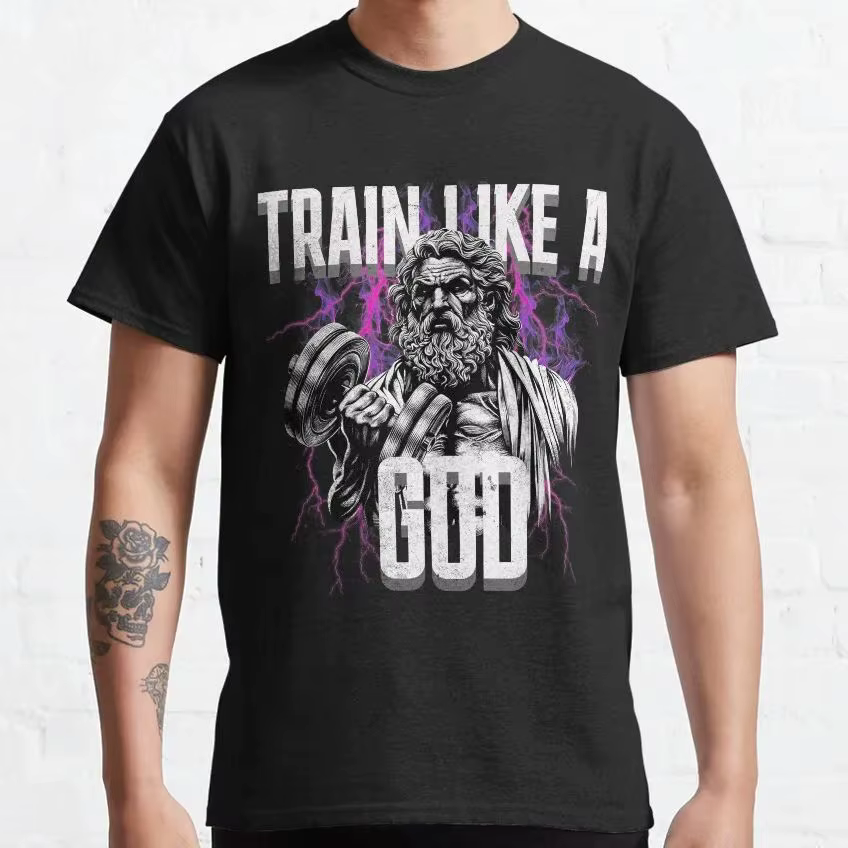 T-shirt de musculation en coton imprimé, grande taille, drôle, grec, myenson, poseidon, aphrodite, d