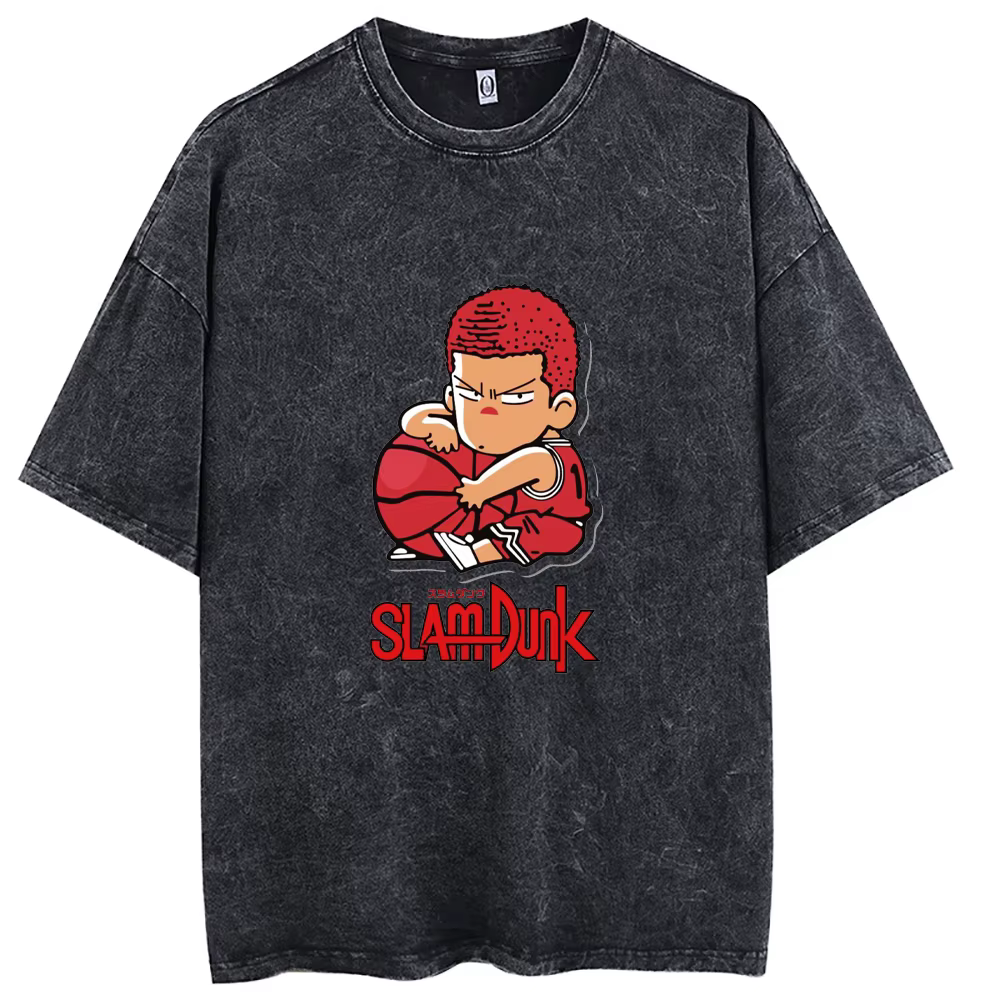 T-Shirt à Manches Courtes en Coton pour Homme, Streetwear Surdimensionné, Vintage, Délavé, Anime, Sa