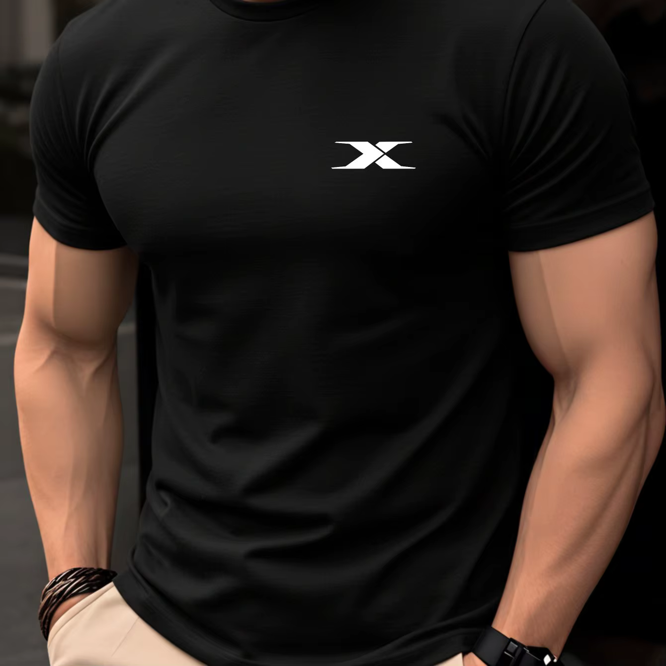 T-shirt blanc pour hommes, imprimé logo X minimaliste, t-shirts décontractés à manches courtes et co