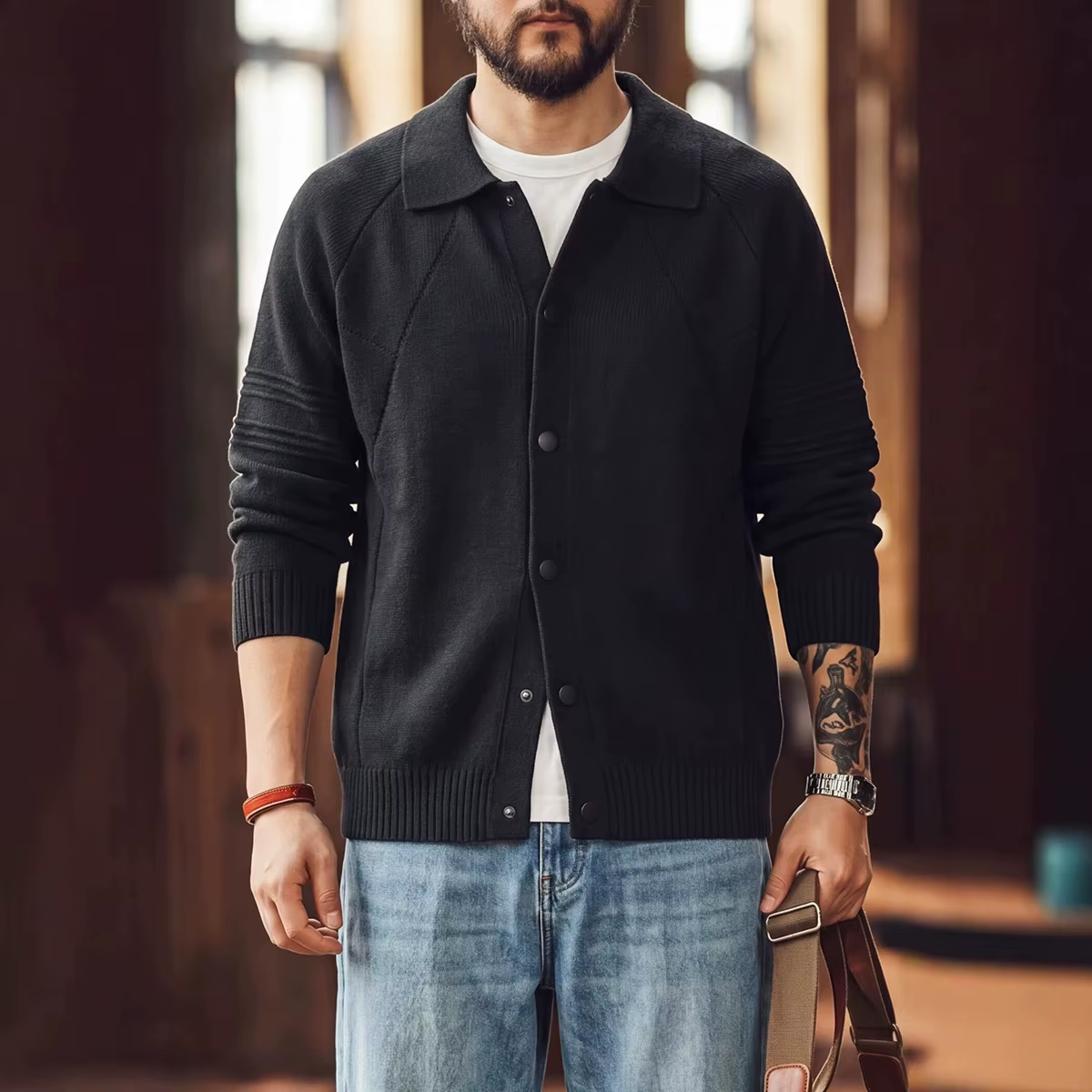 Cardigan en maille haut de gamme pour homme, col à revers épais, nouvelle collection automne-hiver 2
