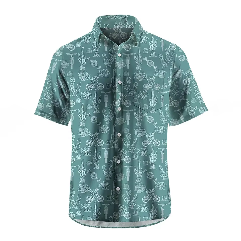 Chemise homme manches courtes Plaid vélo imprimé bouton chemise été plage chemise Camping chemise ho