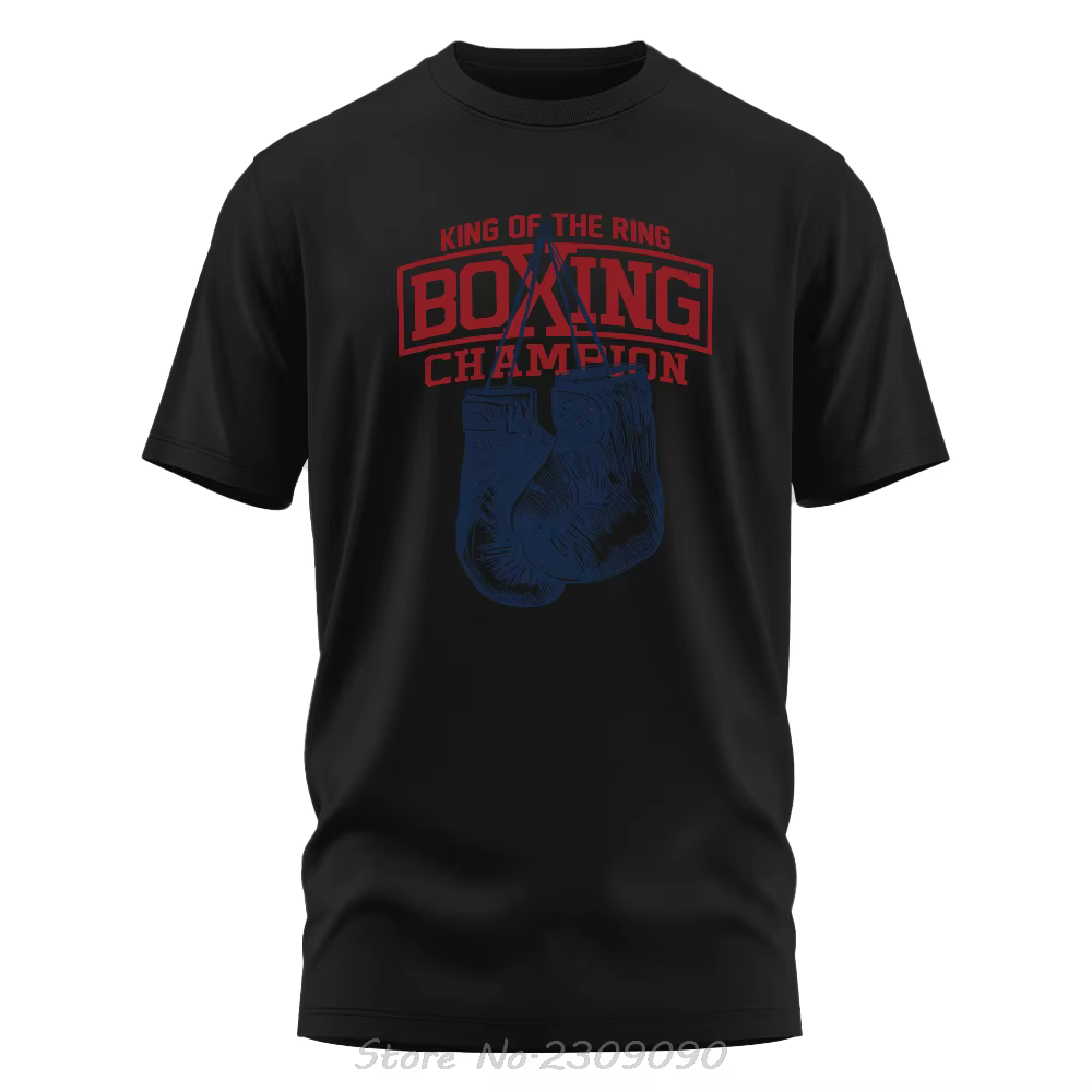 Roi de l'anneau Champion de boxe imprimé coton T-shirt Vintage GYM vêtements surdimensionné T-shirt 