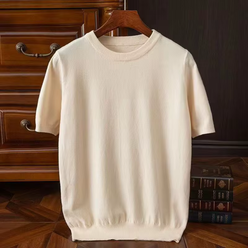 T-shirt en laine mérinos ultrafine pour hommes, tricoté, col rond, respirant, en cachemire fin, à ma