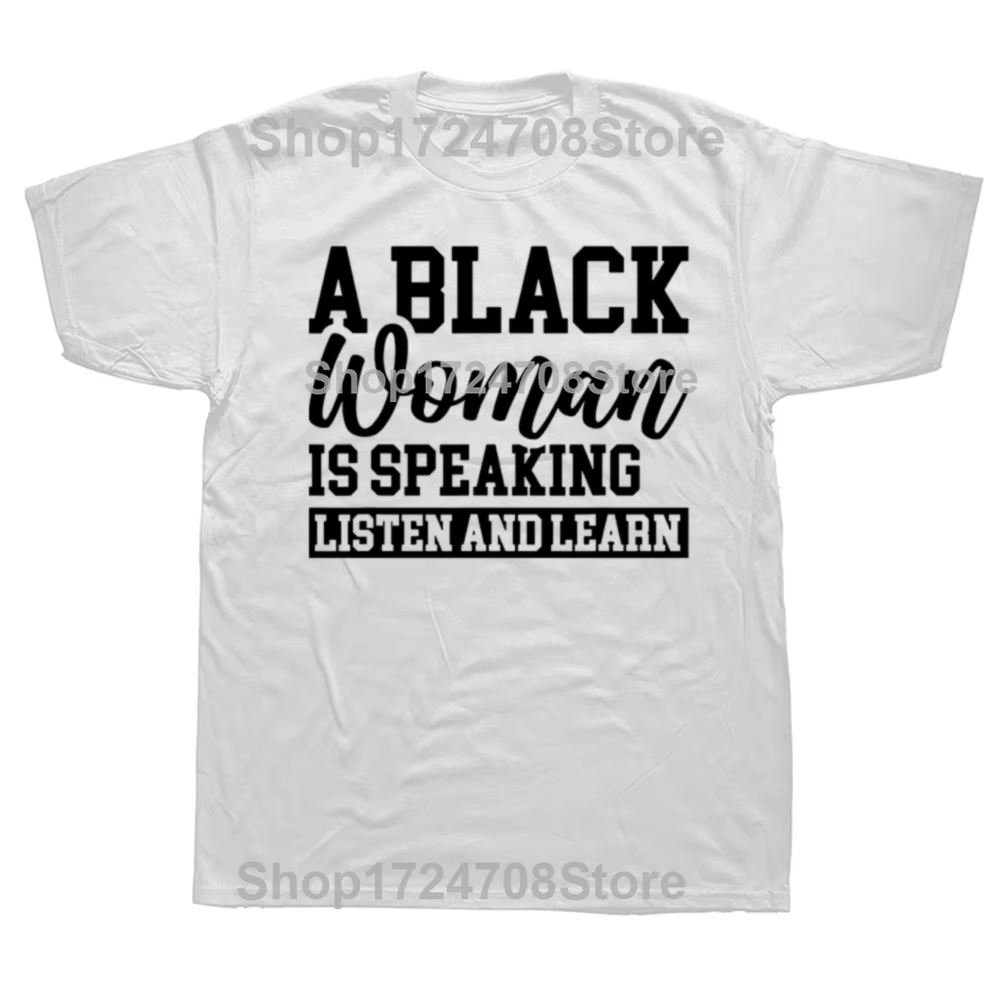 Économie graphiques vintage pour hommes, une femme noire parle, écouter et apprendre, mode décontrac