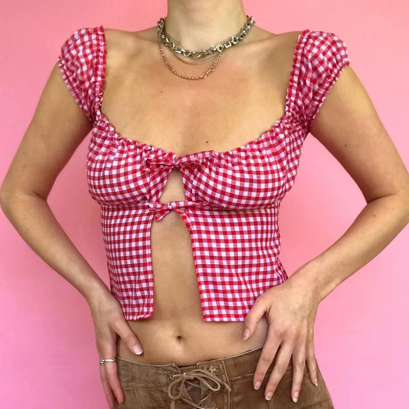 Kawaii Bow dentelle garniture T-shirt Vintage rayé Patchwork coupe ajustée haut court Y2K esthétique