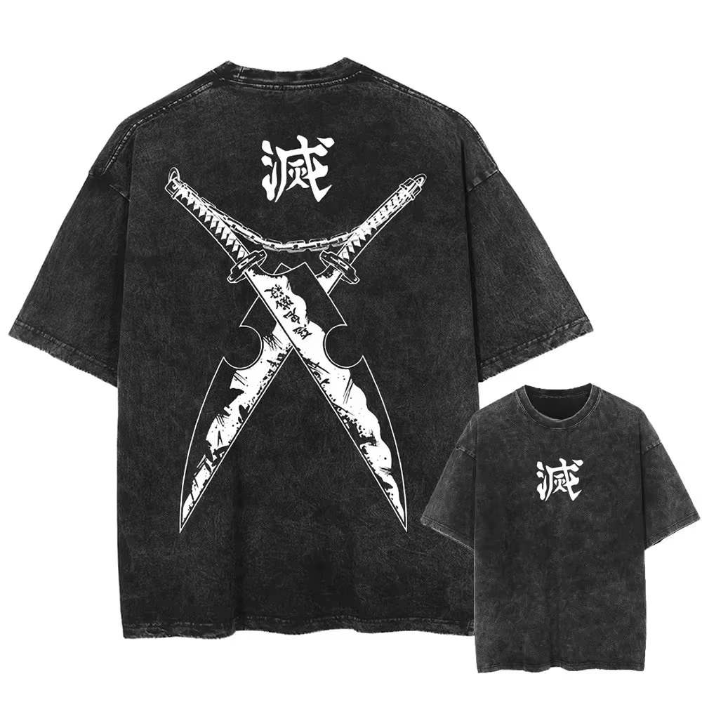 T-shirt graphique Anime Demon Slayer pour femme, style rétro délavé, décontracté, Y2K, streetwear, m