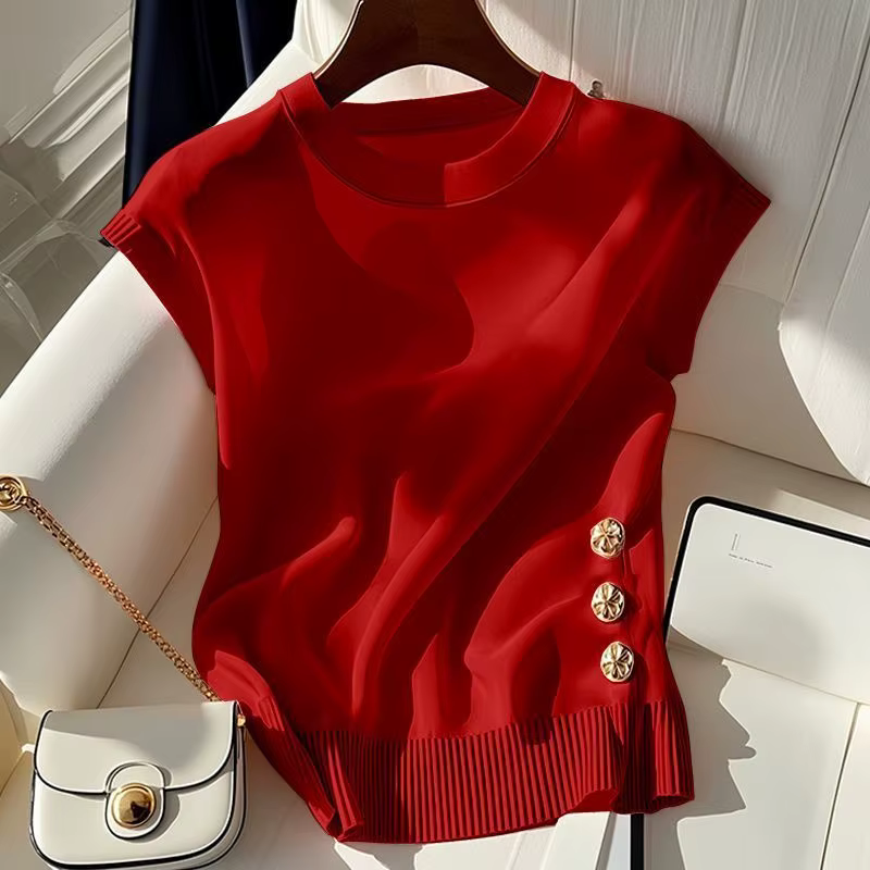 Nouveau pull d'été à col rond pour femme, décontracté, chic, confortable, élégant, sans manches, en 