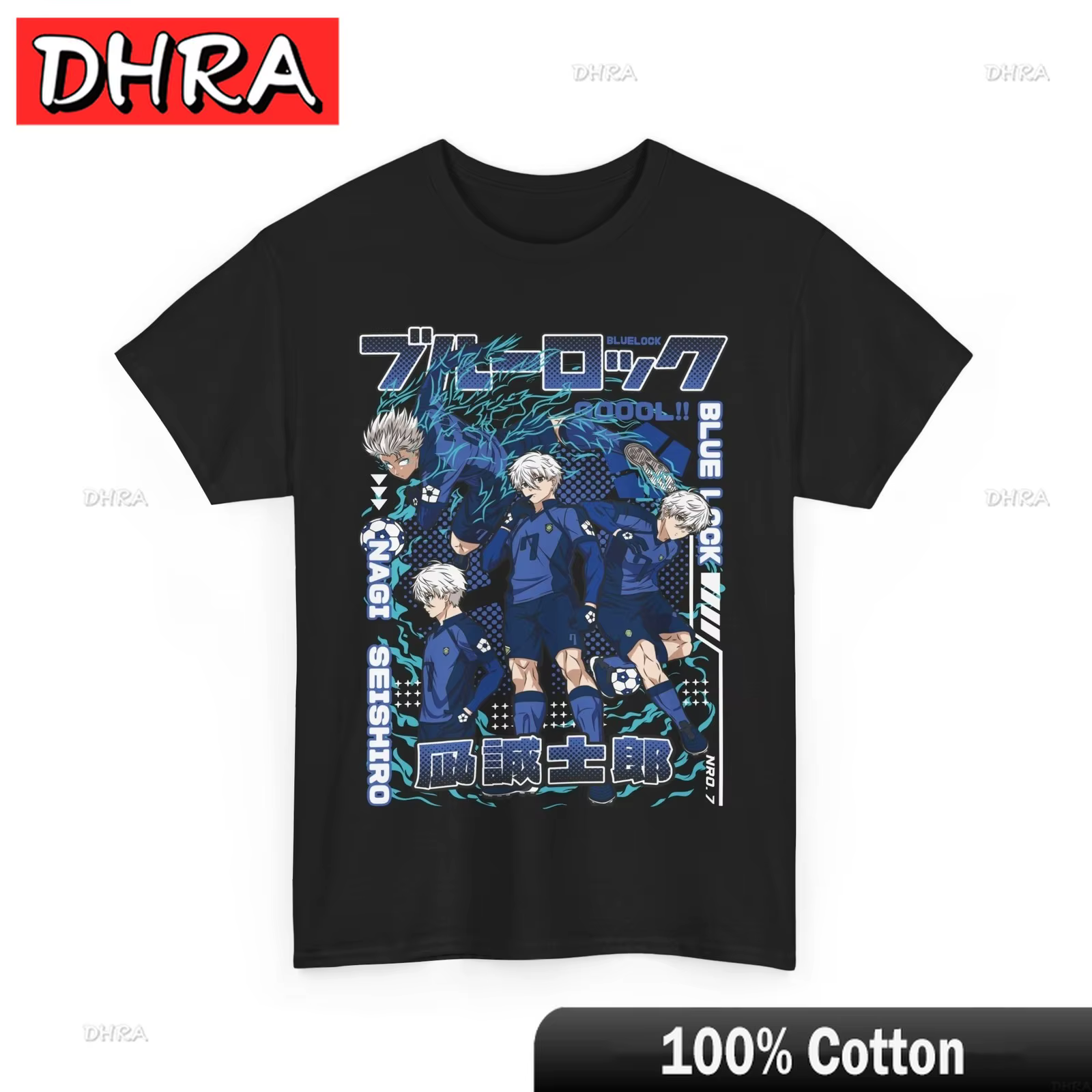 T-shirt Blue Lock Isagi Yoichi Bachira Nagi Rin Itoshi Anime en coton, t-shirt graphique manga, manc
