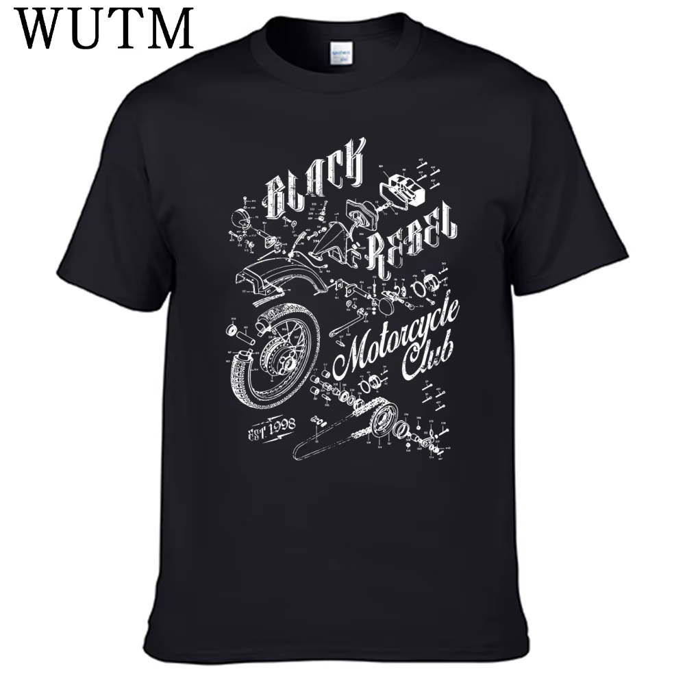 T-shirt noir Rebel Motorcycle Club pour hommes, 100% coton