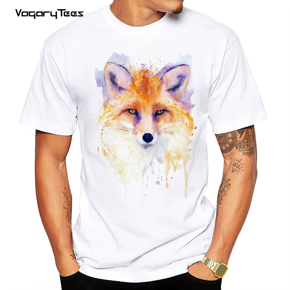 T-Shirt Manches Courtes avec Tête de Renard, Décontracté, Vintage, Hip Hop, Harajuku, Interconnexion