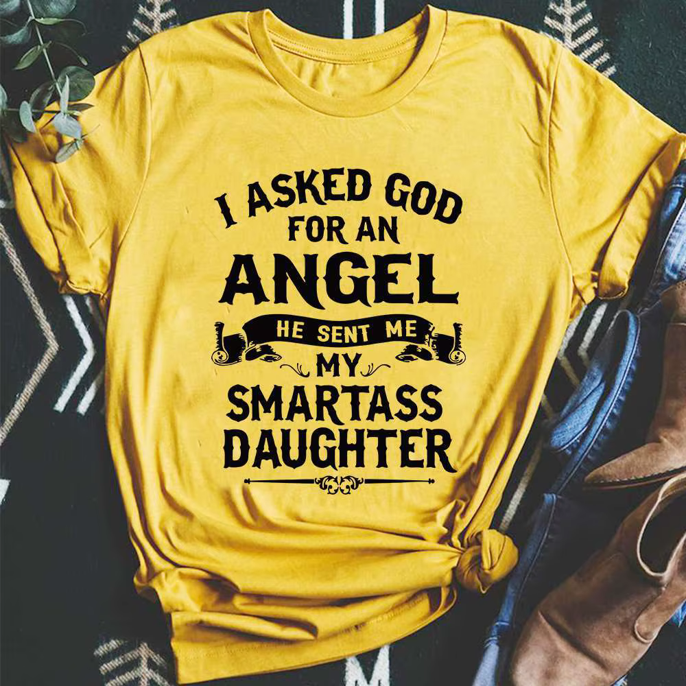 T-shirt manches courtes col rond femme, ample, ma fille est un ange, imprimé