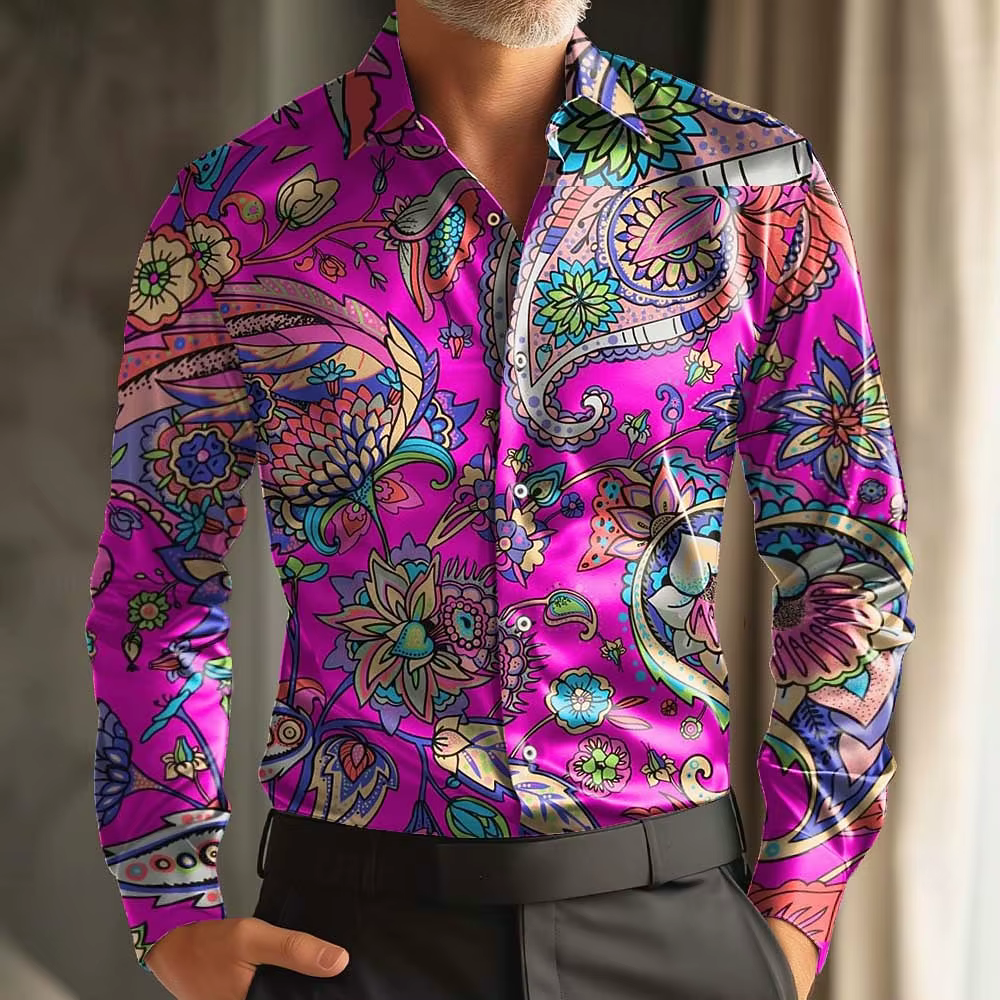 Chemise à manches longues pour hommes, imprimé carnaval rétro Paisley, coupe ample, Style de rue déc