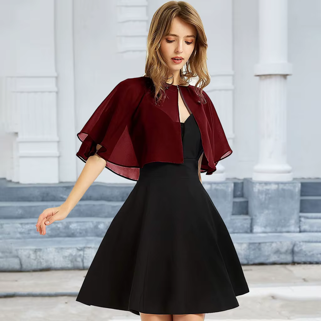 Boléro élégant en mousseline de soie pour femme – Cardigan à manches courtes et devant ouvert pour r