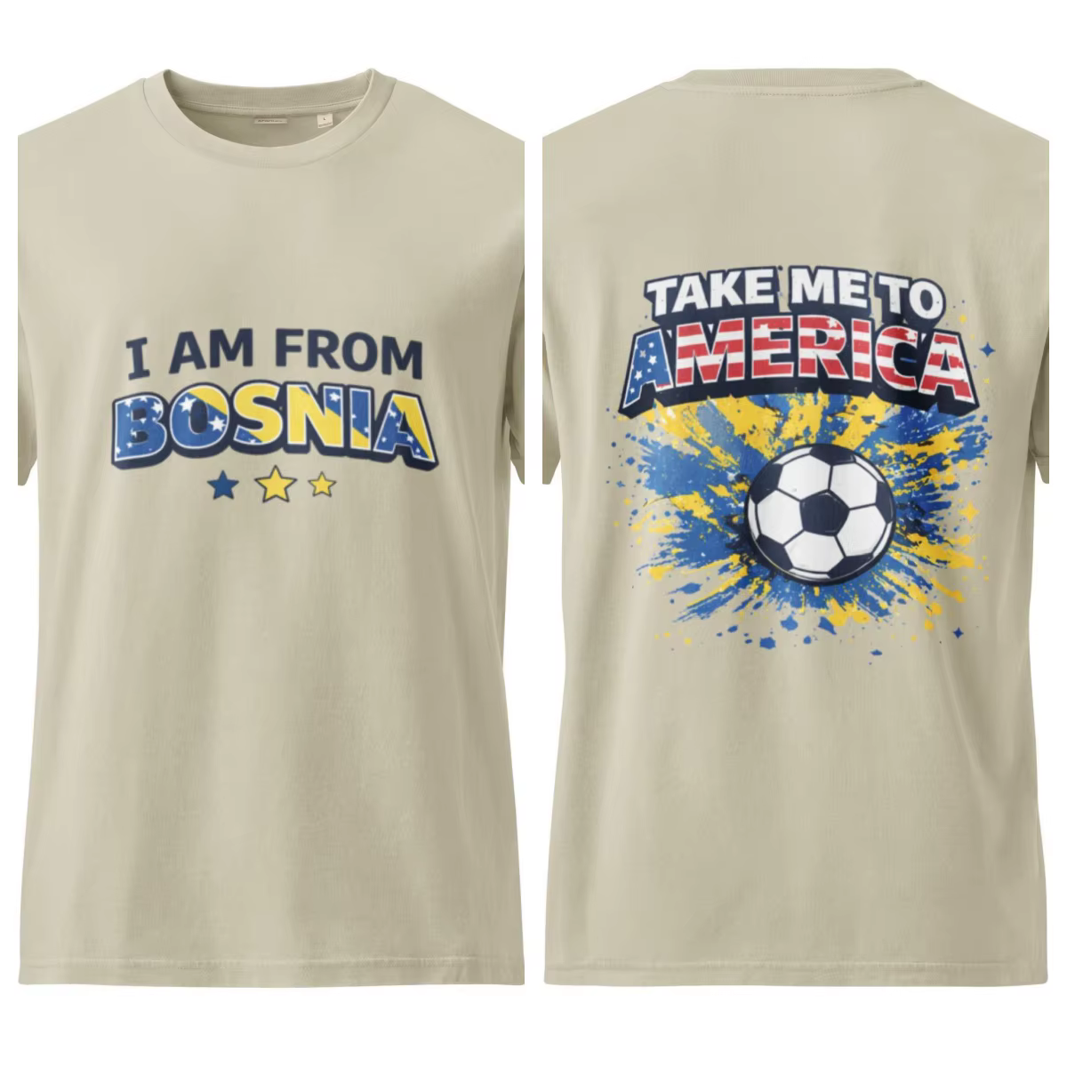 T-shirt de supporter de football de Bosnie « I Am From Bosnia Take Me To America » – Édition été 202
