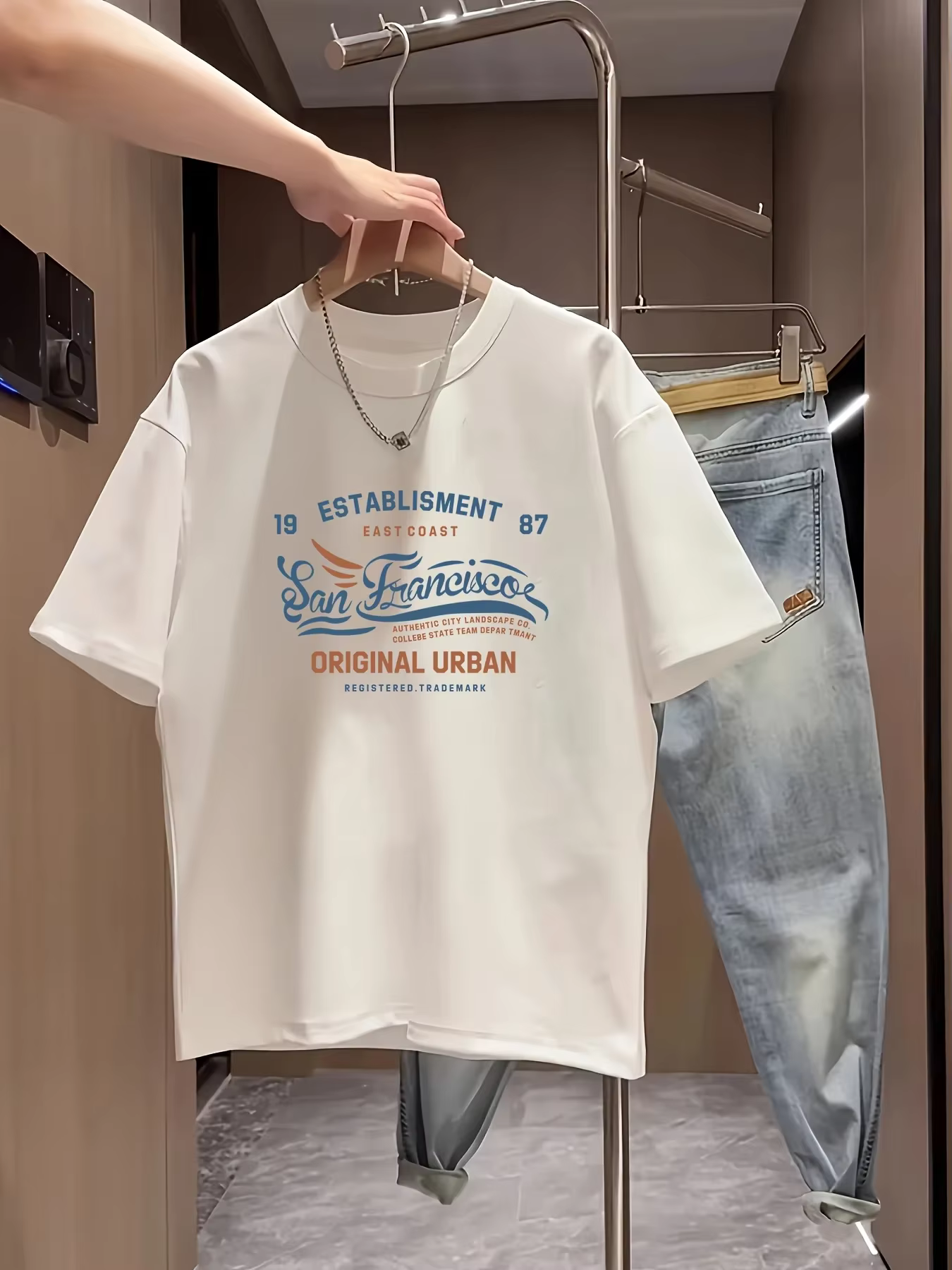 T-shirt 100 % coton pour homme, haut décontracté à manches courtes et col rond avec imprimé lettres 