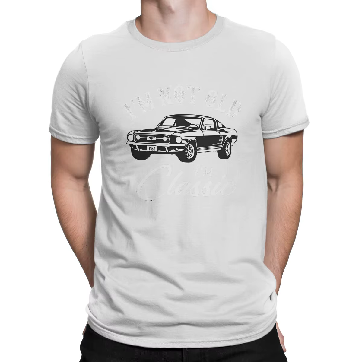 T-Shirt à Manches Courtes et Col Rond pour Homme, Vêtement Décontracté, 100% Coton, Imprimé, Mustang
