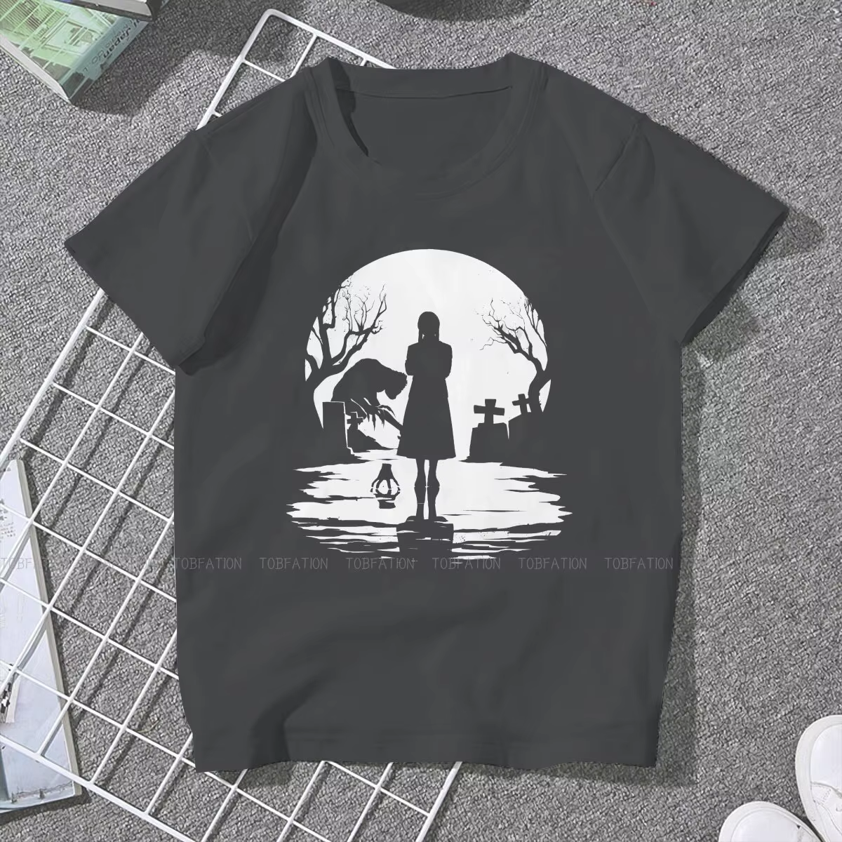 Addams Silhouette T-shirt manches courtes femme, décontracté, vintage, collection mercredi, Harajuku