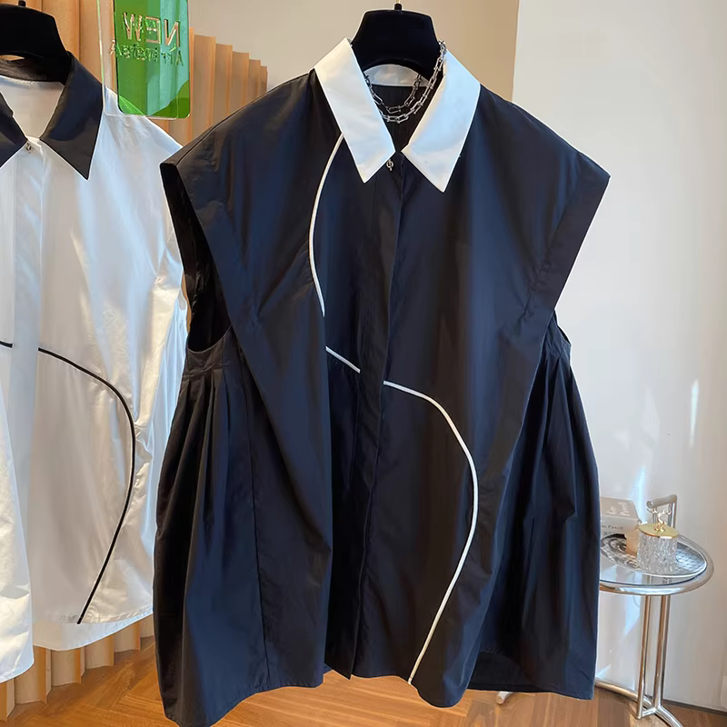 Chemise sans manches à coutures contrastées pour femmes, haut élégant décontracté à palangres