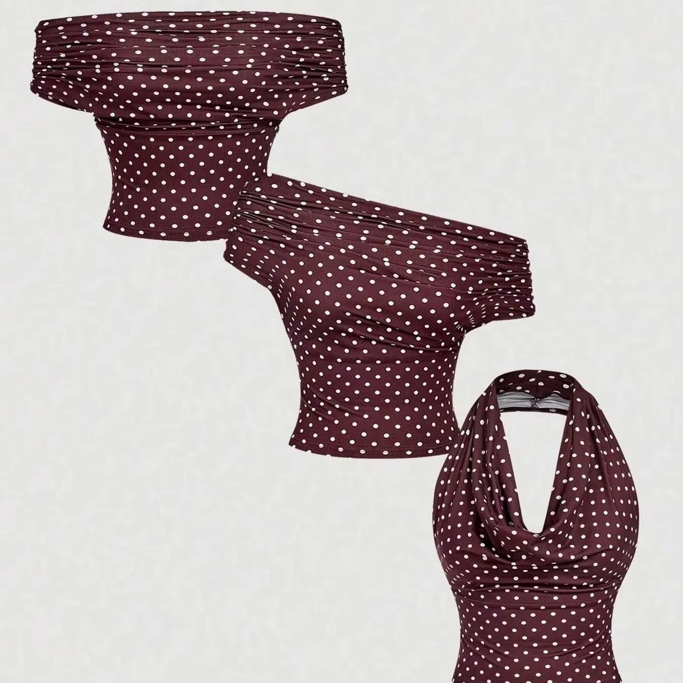 Haut court en tricot pour femme avec options de port polyvalentes et détail froncé sur le côté, desi