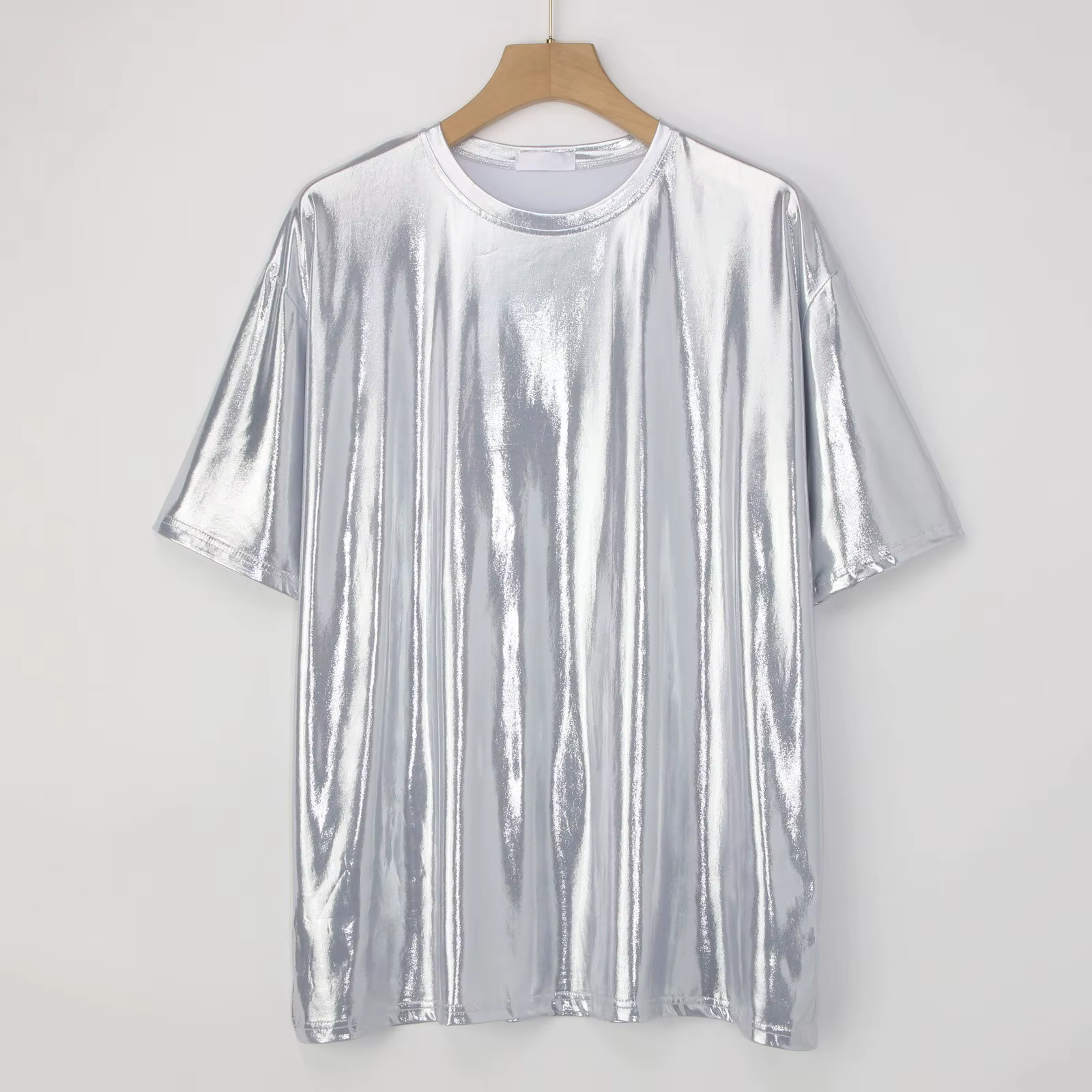 Été hommes brillant t-shirts or à manches courtes col rond T-Shirt hommes pullover décontracté hauts