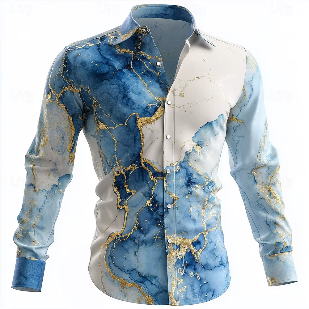 Chemise à manches longues pour hommes, chemises d'art liquide abstrait en marbre, Streetwear décontr