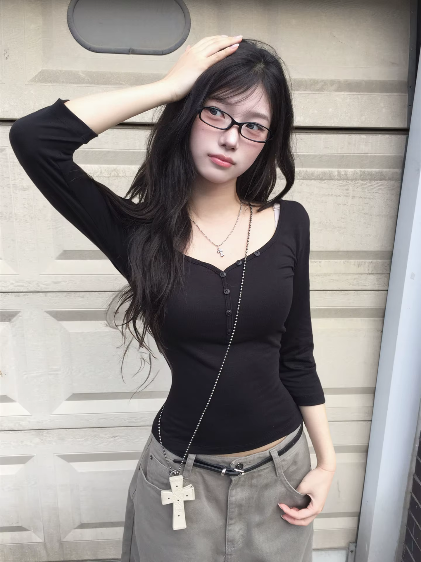 Dulzura automne solide col rond demi manches simple boutonnage mince T-Shirt femmes décontracté poly