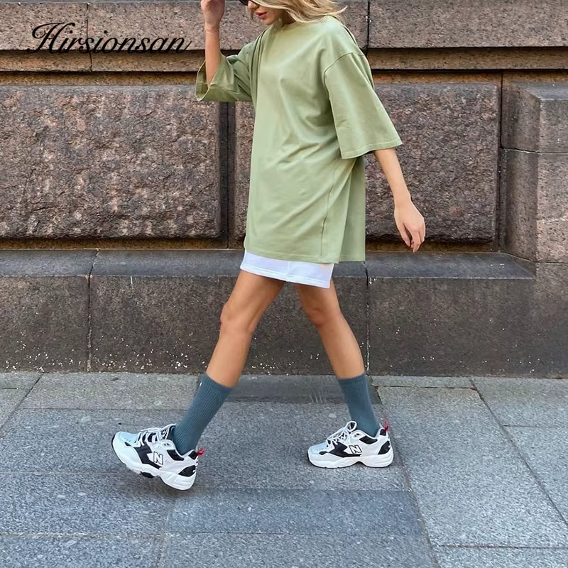 Hirsionsan-T-shirt à manches courtes pour femme, streetwear simple et doux, en coton, couleur unie, 