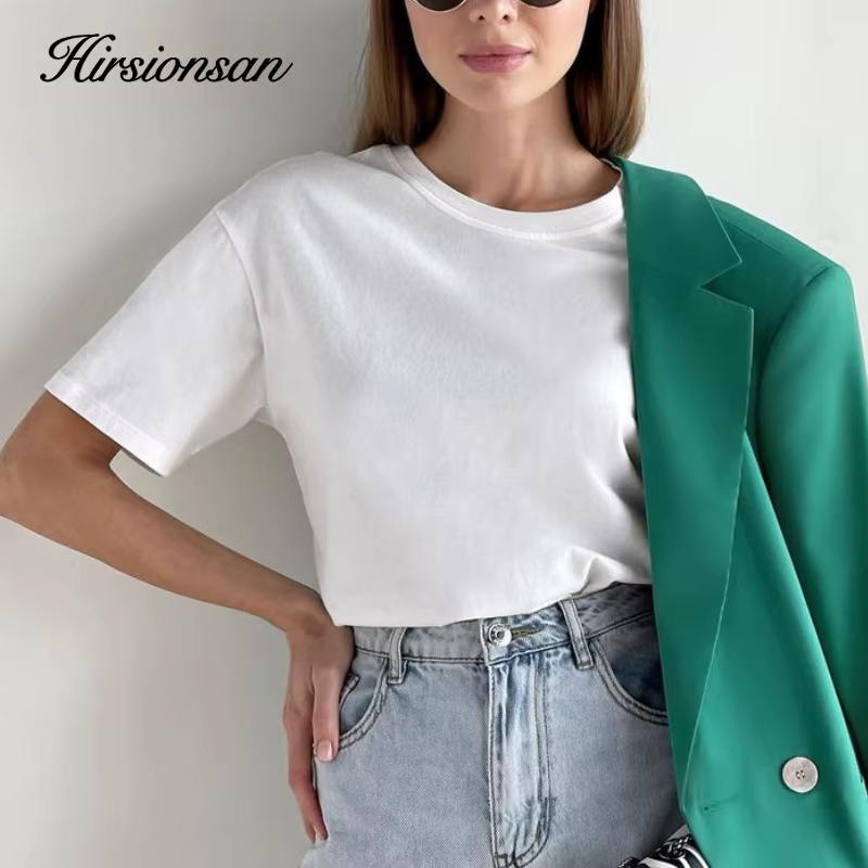 Hirsionsan – t-shirt basique en coton pour femmes, haut ample et résistant, décontracté, surdimensio