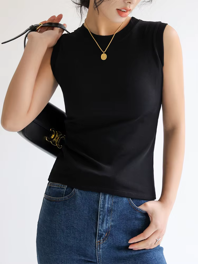 Camisole en coton à col rond pour femme, comparateur de couleur, maillot de corps en fibre de base,