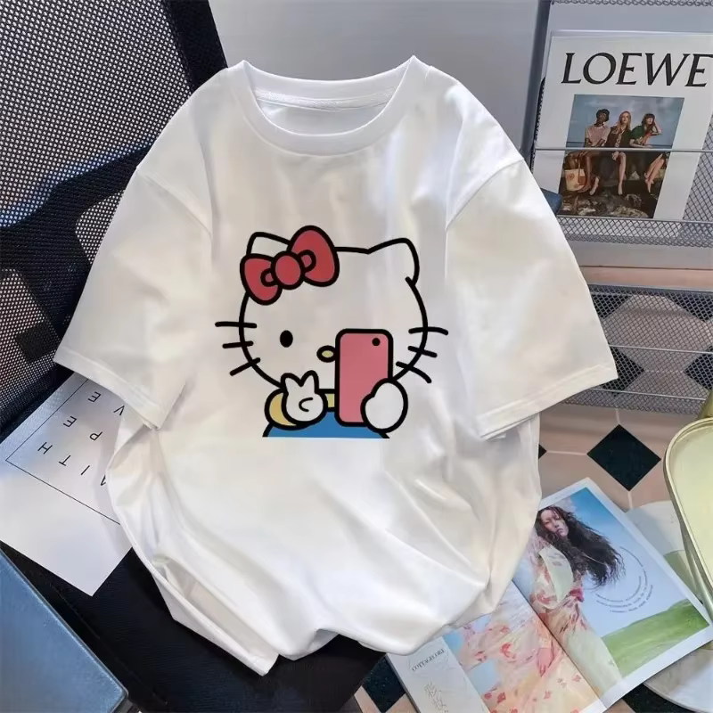 Disney mignon dessin animé Kitty chat coton à manches courtes T-shirt hommes et femmes été impressio