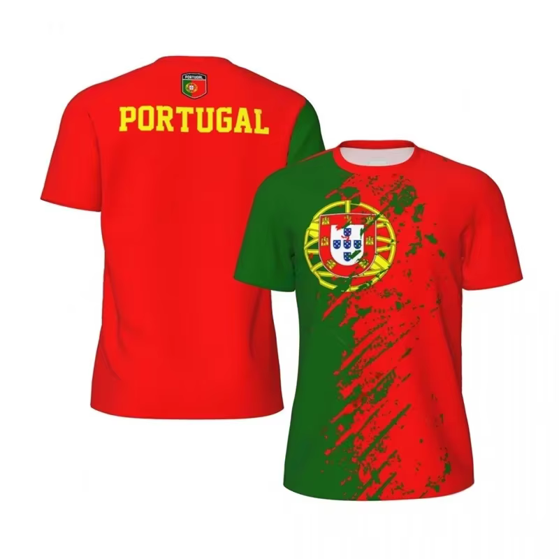 T-shirt de sport respirant à séchage rapide avec impression 3D du drapeau du Portugal pour hommes et