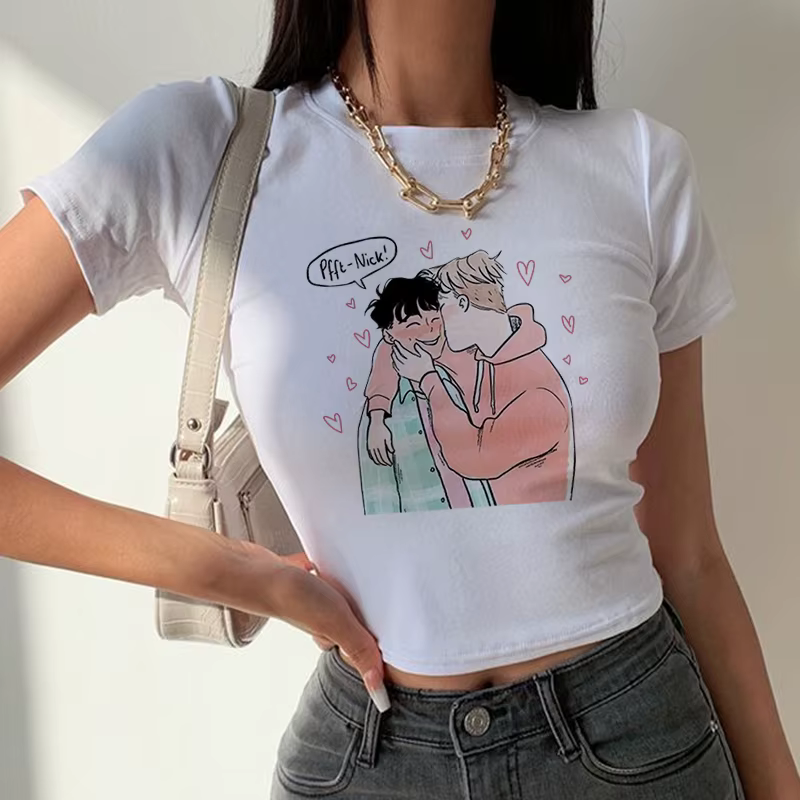 Heartstopper-T-shirt à Manches Courtes et Col Rond pour Femme, Vêtement Sexy, Slim, Vintage, Gothiqu