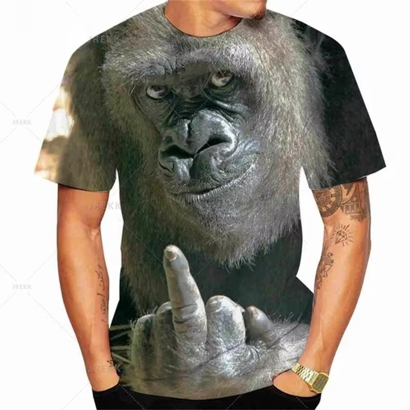 Animal T-Shirt pour hommes 3D imprimé Design Spoof gorille drôle singe femmes T-Shirt Pout singe enf