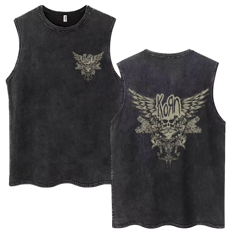 Rock Band Korn Débardeur délavé Hommes Femmes Métal Gothique Harajuku T-Shirts Sans Manches Hommes V