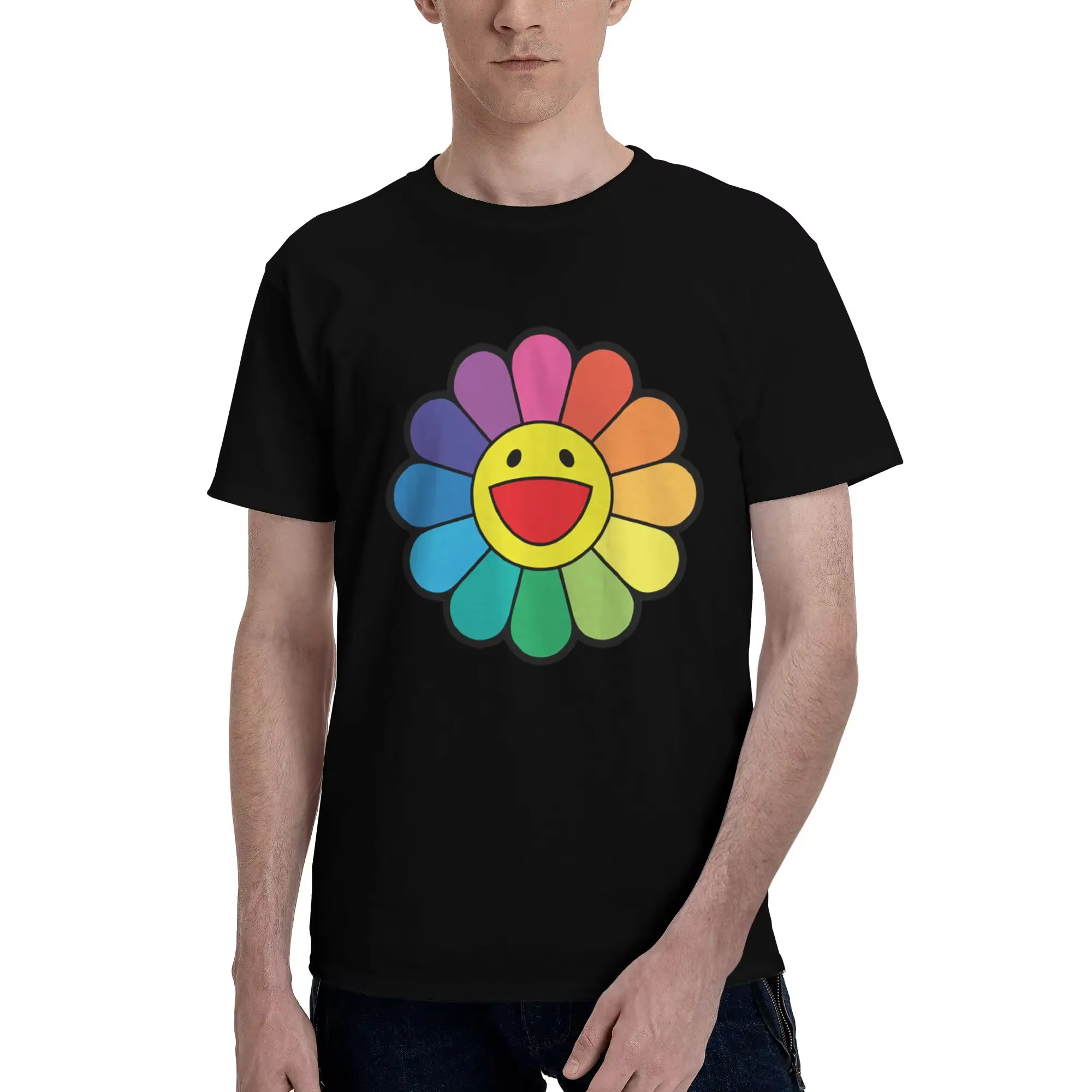 TAKASHI MURAKAMI fleur arc-en-ciel 100% coton T-Shirt hommes surdimensionnés t-shirts hommes col ron