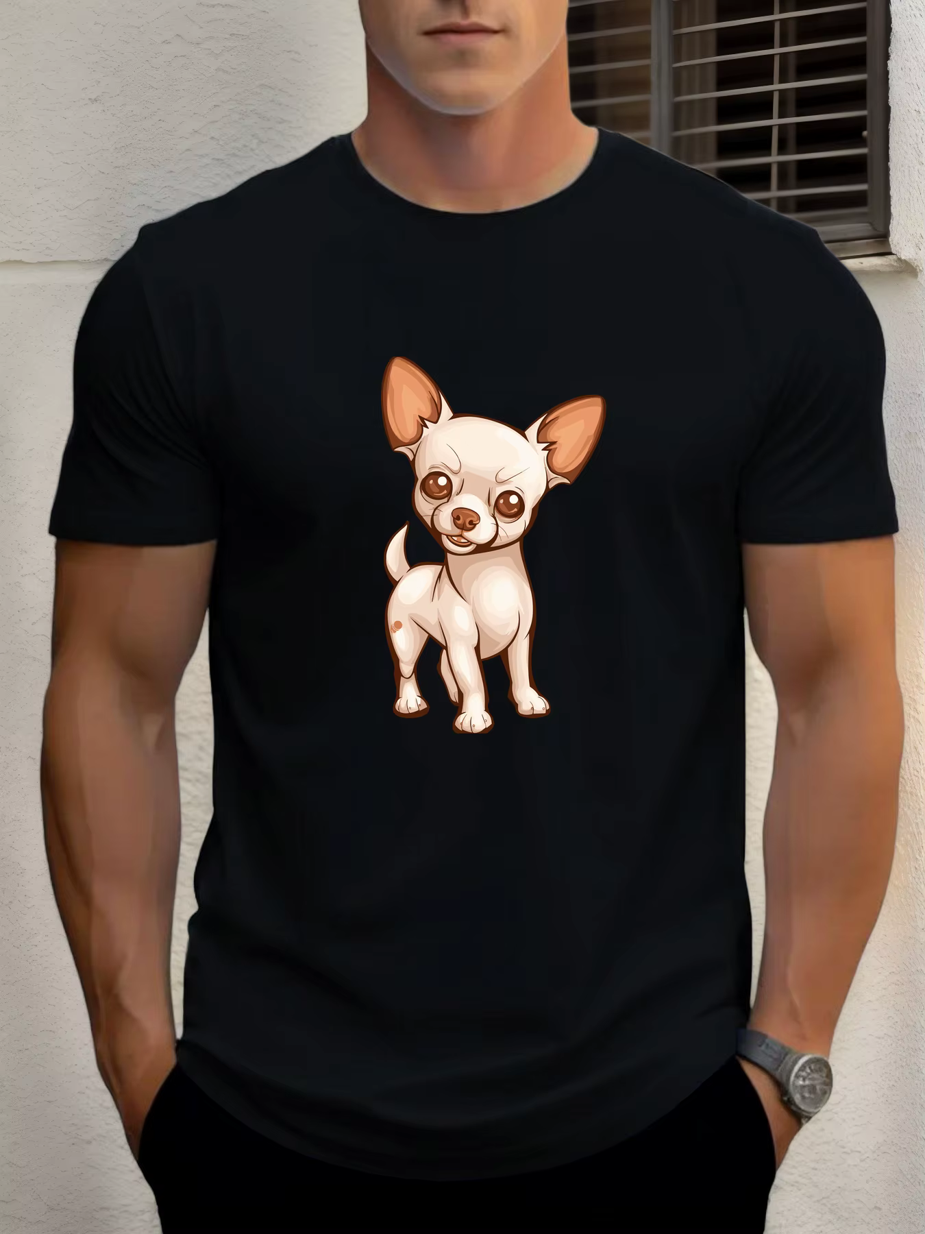 T-shirt pour hommes chihuahua 100 % coton impression graphique été t-shirt col rond décontracté resp