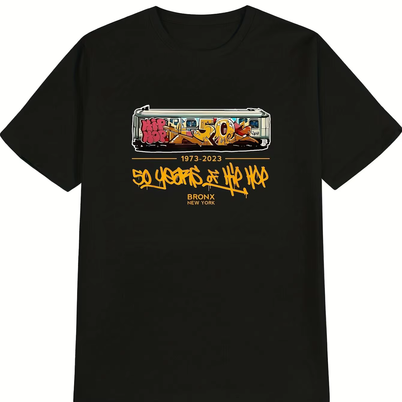 T-shirt graphique hip-hop pour homme - T-shirt noir rétro avec graffiti du métro de New York (1973-2