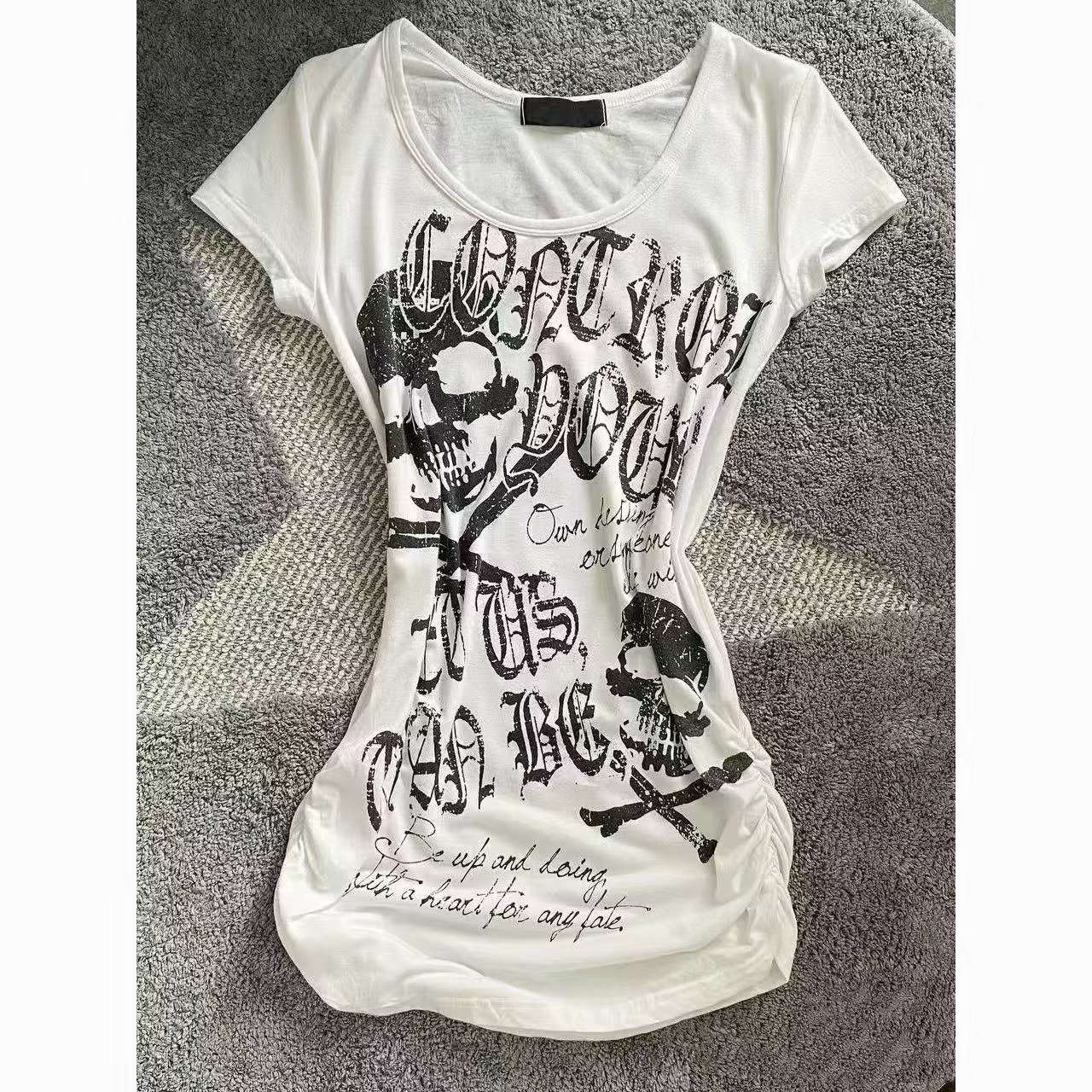 Punk Vintage années 2000 Streetwear t-shirts femmes vêtements gothique mince crânes imprimer Femme t