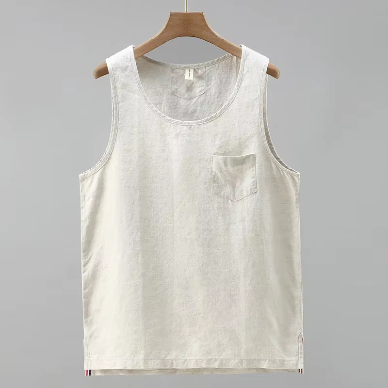 Débardeur sans manches en lin 100% pour hommes, couleur unie, gilet décontracté respirant, Vintage, 