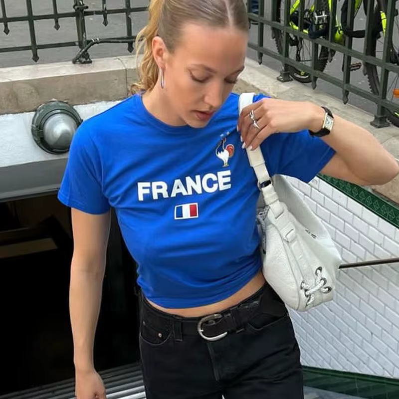 Y2K-T-shirt à Manches Courtes pour Femme, Haut Court Bleu, Streetwear, Gothique, Bébé, Vintage, Lett